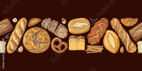 Seamless border with bread types