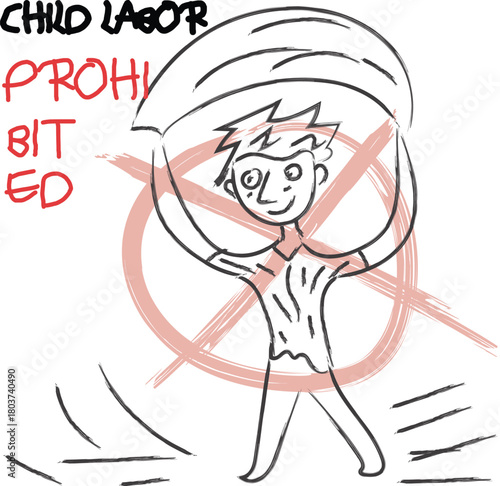 Child labor prohibited line art vector illustration isolated on background.