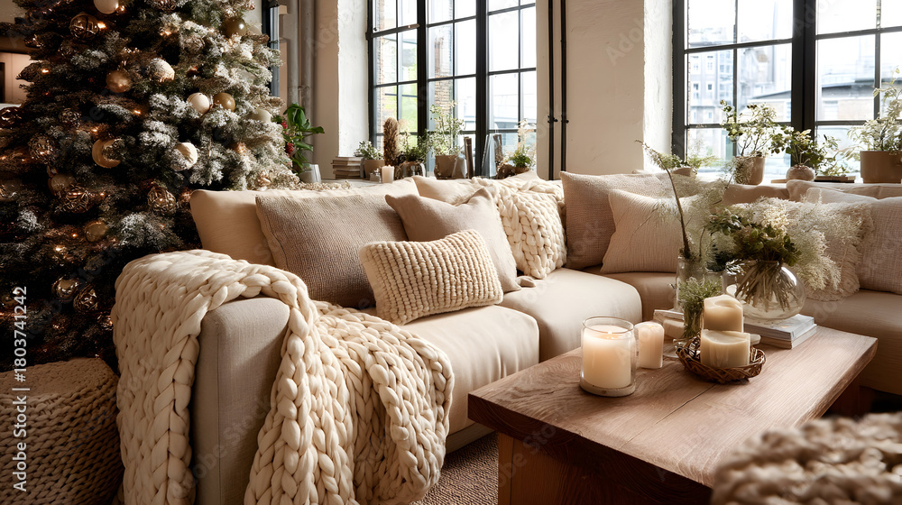 Obraz premium Festive textures complete the cozy indoor Christmas living room