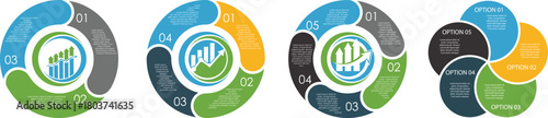 Circle arrows diagram infographic set. Circular arrows with 2-5 steps, options. Process chart, cycle diagram for business presentation, report, brochure. vector eps 10
