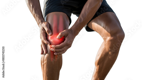 Mans knee with pain highlighted in red, indicating a potential injury or medical condition healthcare and medical illustration