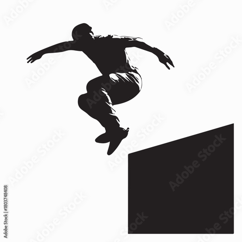 Parkour Athlete Jump Silhouette Illustration on white background