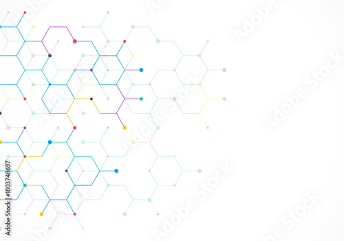 Genetic engineering and molecular structure, hexagon DNA network, science chemical and biotechnology concept, innovation technology, healthcare, and medicine design