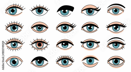 Eye vector designs collection of different eye shapes and eyelashes for beauty or fashion concepts