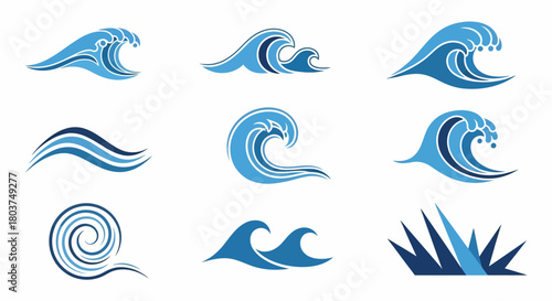 Vector Set of Stylized Water Wave Illustrations for Decorative and Aquatic Designs