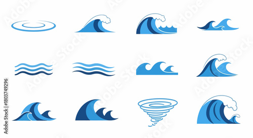 Set of Sea Waves in Vector Design Ocean, Ripple, and Storm Illustration