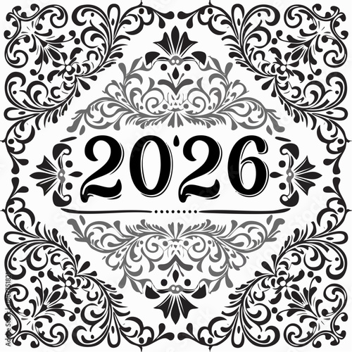 Vintage Ornamental 2026 Typography – Calendar and New Year Card Design
