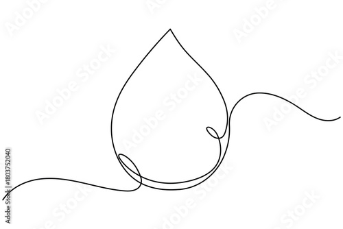 Water drop continuous one line drawing on white background minimalist clean rain icon outline vector illustration