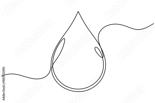 Water drop continuous one line drawing on white background minimalist clean rain icon outline vector illustration
