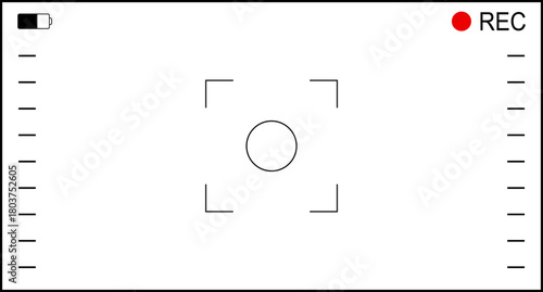 Background for cinematic production with camera photo view and zoom exposure overlay shows blank electronic display snapshot frame. Film Camera Viewfinder Overlay. App for record from mobile camera.