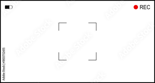 Background for cinematic production with camera photo view and zoom exposure overlay shows blank electronic display snapshot frame. Film Camera Viewfinder Overlay. App for record from mobile camera.
