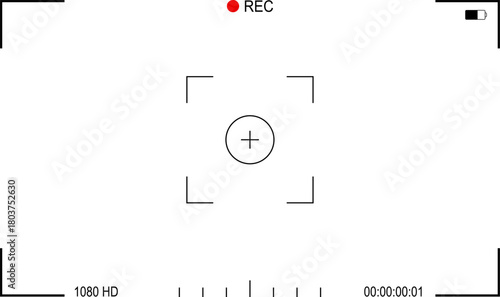 Background for cinematic production with camera photo view and zoom exposure overlay shows blank electronic display snapshot frame. Film Camera Viewfinder Overlay. App for record from mobile camera.