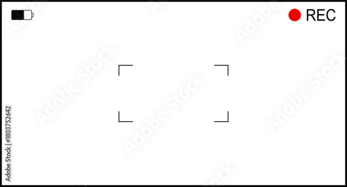 Background for cinematic production with camera photo view and zoom exposure overlay shows blank electronic display snapshot frame. Film Camera Viewfinder Overlay. App for record from mobile camera.