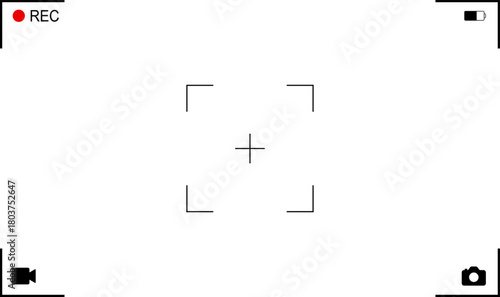 Background for cinematic production with camera photo view and zoom exposure overlay shows blank electronic display snapshot frame. Film Camera Viewfinder Overlay. App for record from mobile camera.