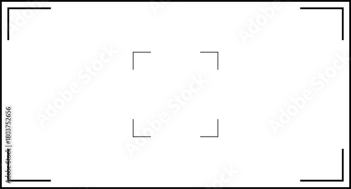 Background for cinematic production with camera photo view and zoom exposure overlay shows blank electronic display snapshot frame. Film Camera Viewfinder Overlay. App for record from mobile camera.