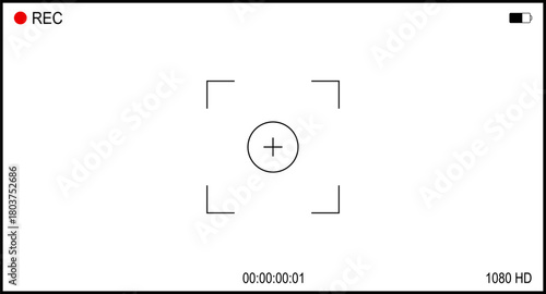 Background for cinematic production with camera photo view and zoom exposure overlay shows blank electronic display snapshot frame. Film Camera Viewfinder Overlay. App for record from mobile camera.