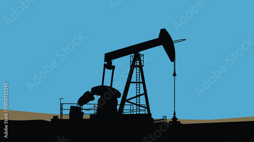 Oil pump jack silhouette extraction of crude oil from the ground energy industry concept
