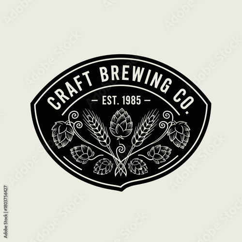 Craft Brewing Co. Logo with Wheat and Hops.