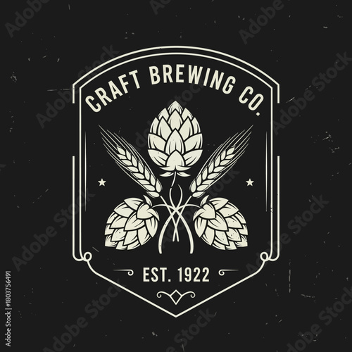 Craft Brewing Company Logo with Hops and Wheat Design.