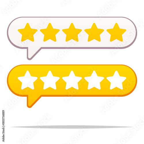 Five star rating speech bubble vector isolated illustration