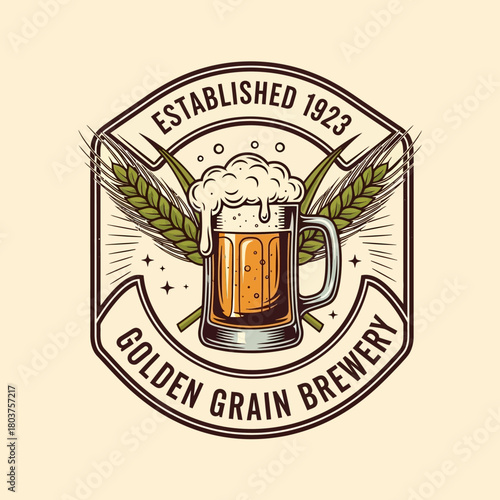 Golden Grain Brewery Established 1923 Beer Mug Emblem.