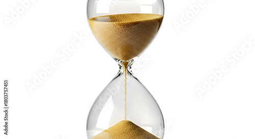 Hourglass with sand running through it isolated on transparent background, symbolizing the passage of time