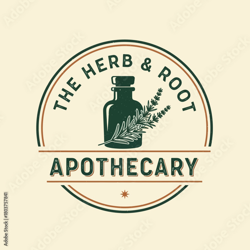 Logo featuring a vintage apothecary bottle with herbs, encircled by The Herb  Root Apothecary text.
