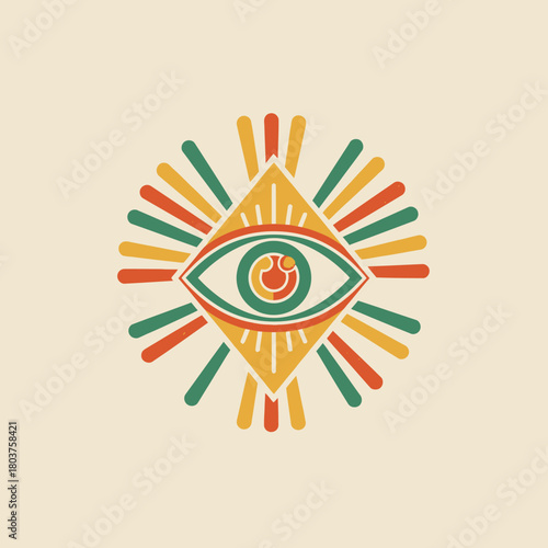 Mystical Eye Symbol with Radiant Rays.