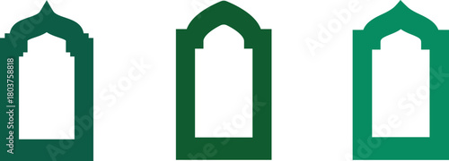 Islamic vector shape of a window or door arch. Arab frame set. Ramadan kareem silhouette icon. Mosque gate. Islamic arabesque pattern. Arabian muslim shape arch