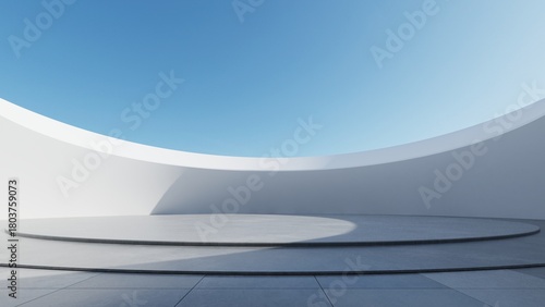 Abstract curved architecture background, Empty space with concrete floor, Futuristic modern building backdrop, 3d rendering