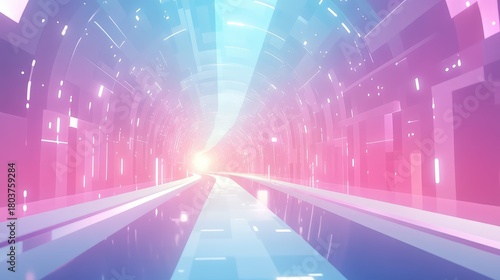 Fototapeta Naklejka Na Ścianę i Meble -  Futuristic digital tunnel with glowing neon light speed