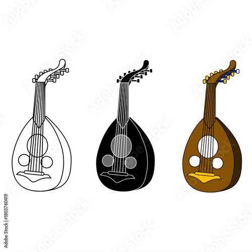 Oud musical instrument outline. Detailed vector style
