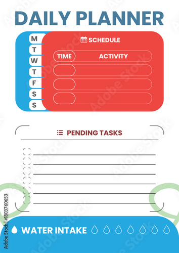 Colorful Daily Planner for Water Intake and Task Management