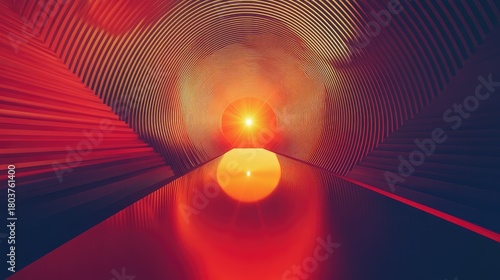 Fototapeta Naklejka Na Ścianę i Meble -  Abstract futuristic tunnel creating optical illusion with bright light