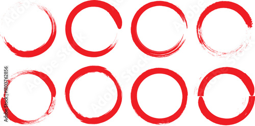 Set of red brush circle. Vector illustration isolated on white background