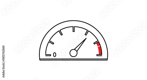 A simple line drawing of a speed gauge with a needle pointing towards the higher end of the dial.