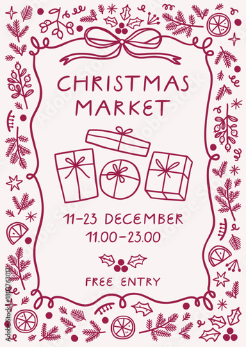 Christmas festive market poster template. 