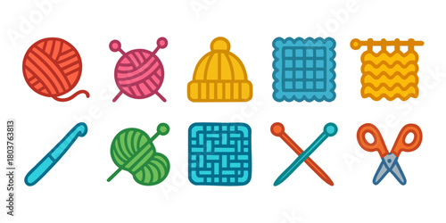 編み物アイコンセット02（カラフル・フラットデザイン）	