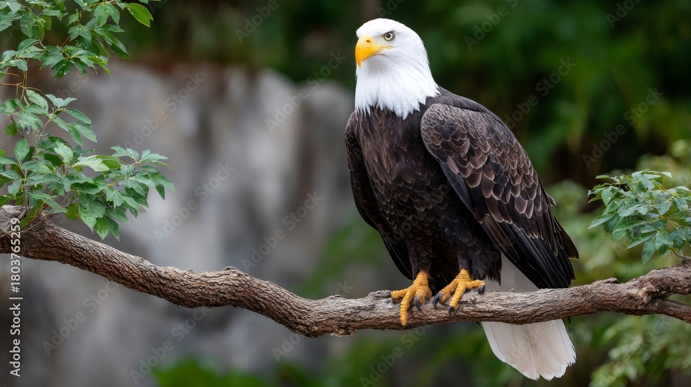 Obraz premium Bald Eagle perching on tree branch representing freedom