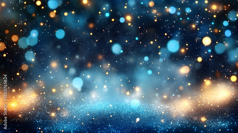 Fototapeta premium Colorful bokeh lights shining in a night sky with soft blue and orange hues