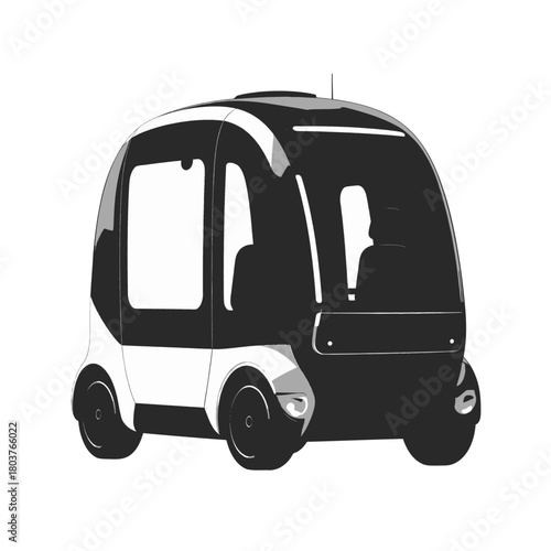Modern Autonomous Electric Vehicle With Sleek Design And Panoramic Windows On White Background