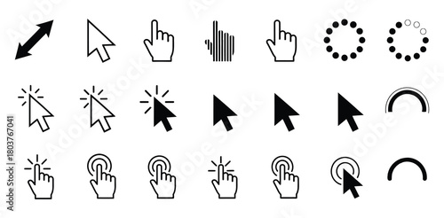 Collection of diverse cursor icons for digital interaction and navigation