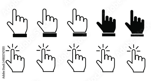 Set of hand cursor icons pointing finger click select action