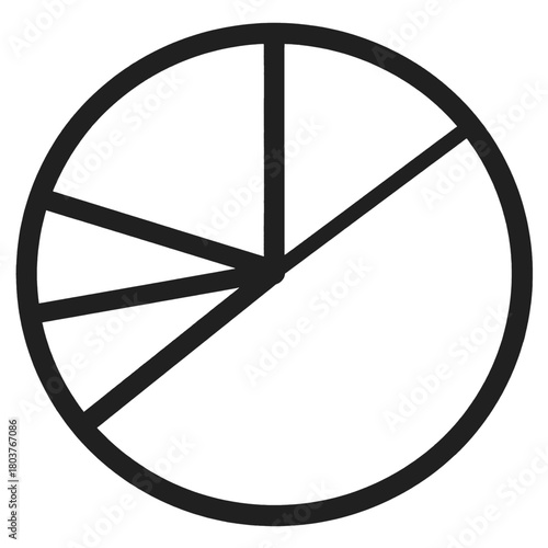 Simple black and white pie chart graphic with thick outline and five sections indicating data segmentation