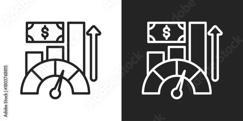 Economic Indicators Icon In Black And White Line Style