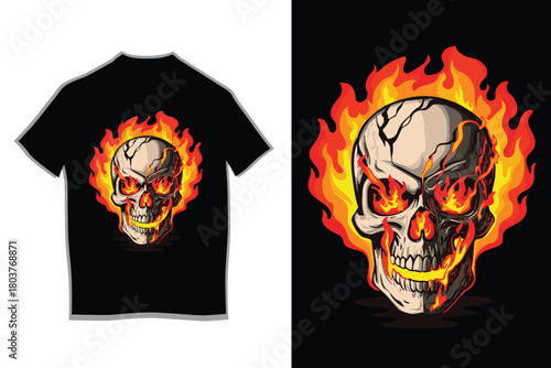 Intense Burning Skull Head T-shirt Graphic