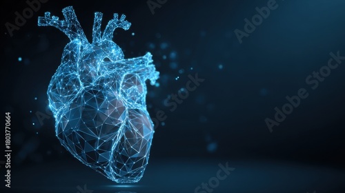 Digital representation of a human heart in a futuristic style showcasing intricate details and vibrant colors