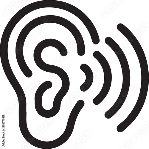 Black outline of an ear with sound waves