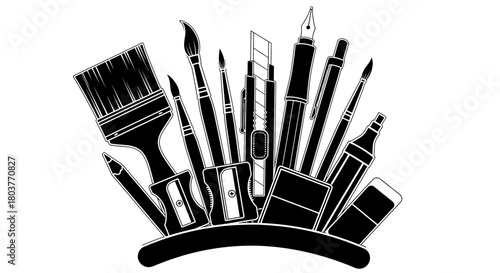 Art supplies drawing painting tools vector graphic illustration