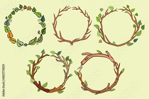 NATURE BRANCH LEAF VINTAGE CIRCLE FRAME
